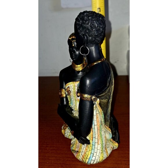Decorative Resin African Couple Statue with Gold Trim Garments 9 Inch - Picture 4 of 10